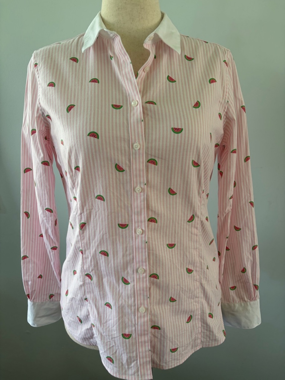 Brooks Brothers Watermelon Stripped Novelty Print Tailored Button Down Shirt